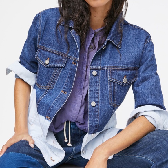 NWT Anthropologie Avec Les Filles Evanna Dip-Dyed Denim Trucker Jacket Large - Picture 4 of 4